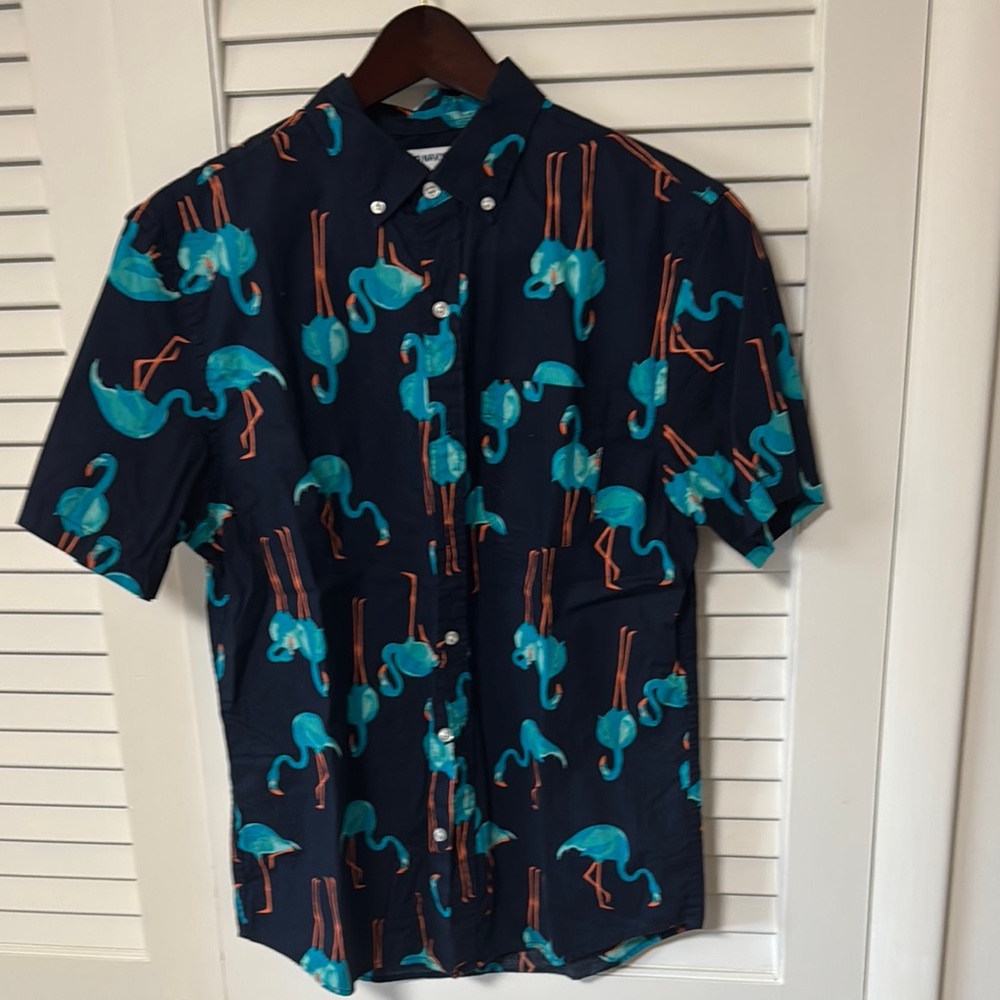 Navy Flamingo Print Men's Shirt